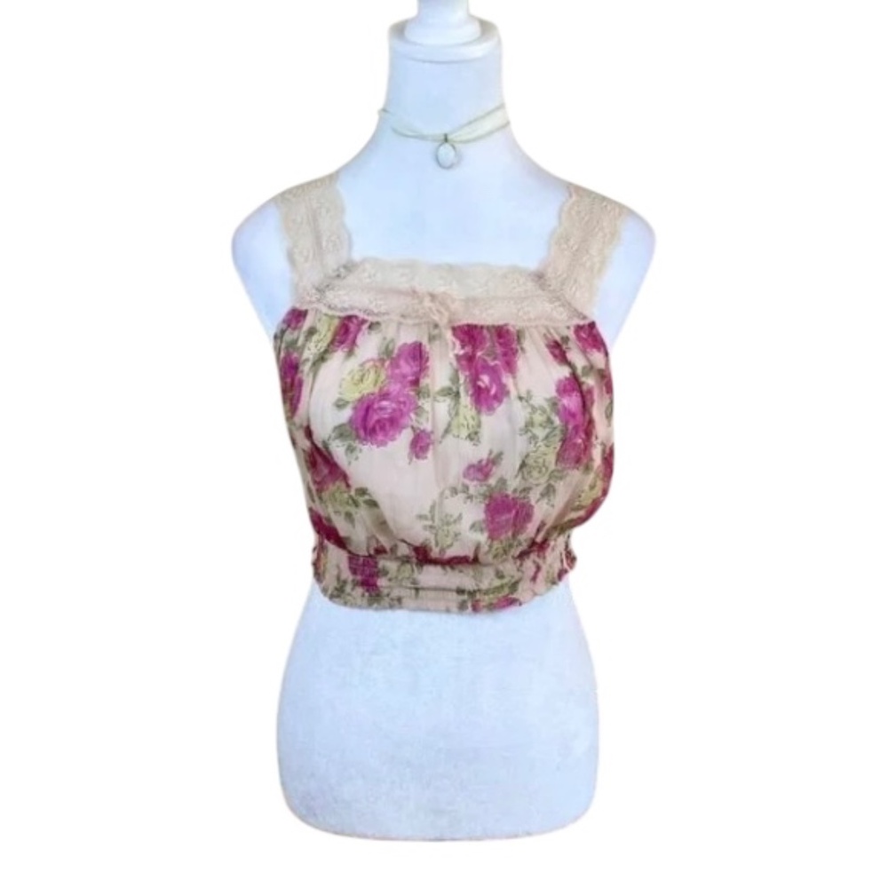 Band of Gypsies Crop Top Floral Lace Purple Pink Beige (S)
